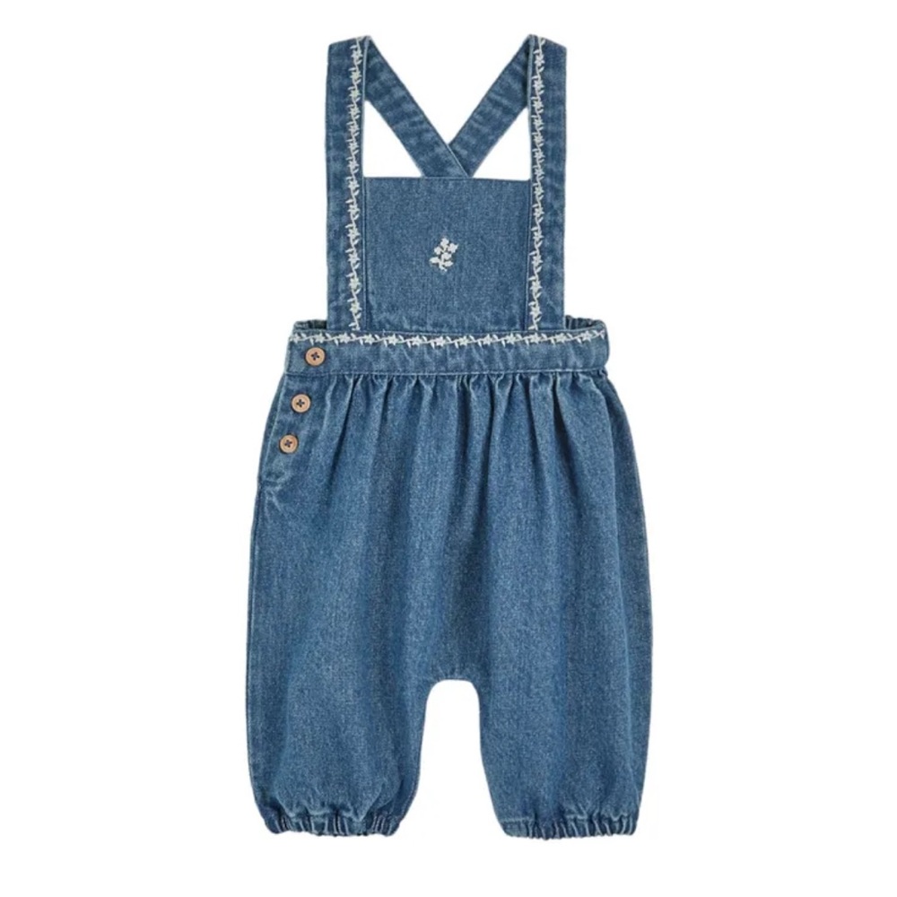 Emile et Ida Embroidered Denim Baby Overalls